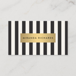 Luxe Bold Black en Ivory Stripes met Gold Bar Visitekaartje