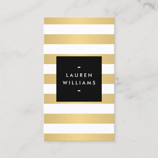 Luxe Bold Faux Gold en White Stripes Visitekaartje (Voorkant)