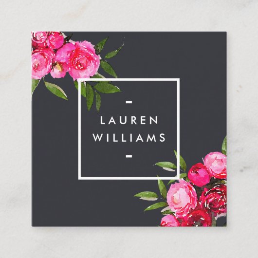 Luxe Bold Waterverf Rozen op Grijs Vierkante Visitekaartje (Voorkant)