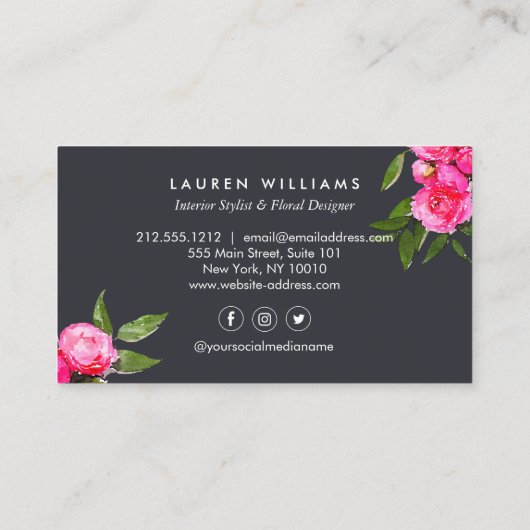 Luxe Bold Waterverf Rozen op Grijs Visitekaartje (Achterkant)