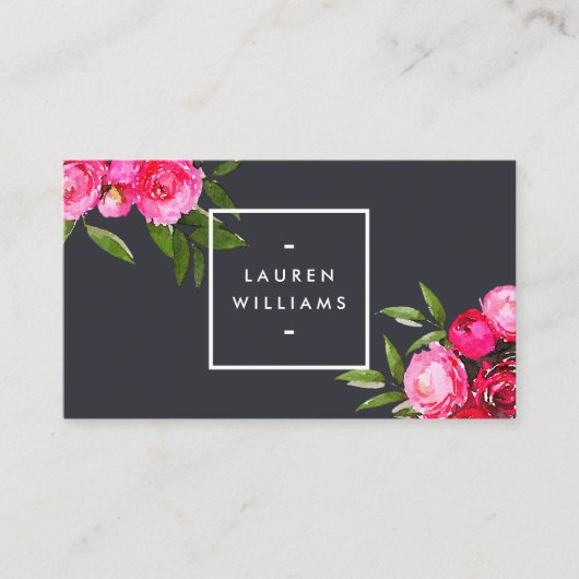 Luxe Bold Waterverf Rozen op Grijs Visitekaartje (Voorkant)