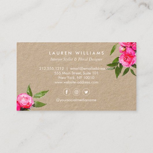 Luxe Bold Waterverf Rozen op Kraft Visitekaartje (Achterkant)