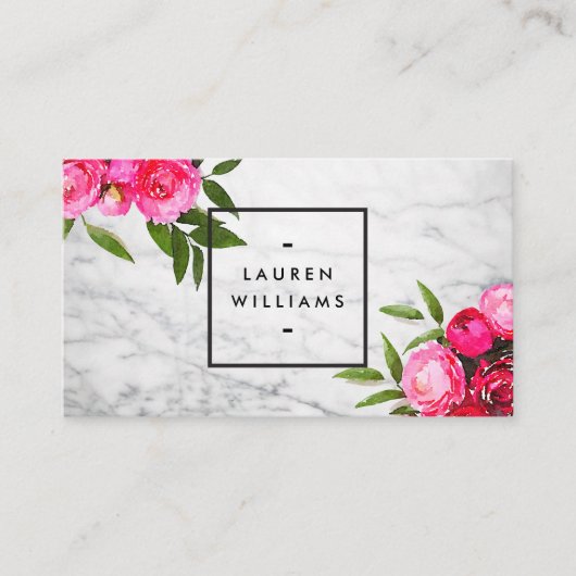 Luxe Bold Waterverf Rozen op Marmer Visitekaartje (Voorkant)