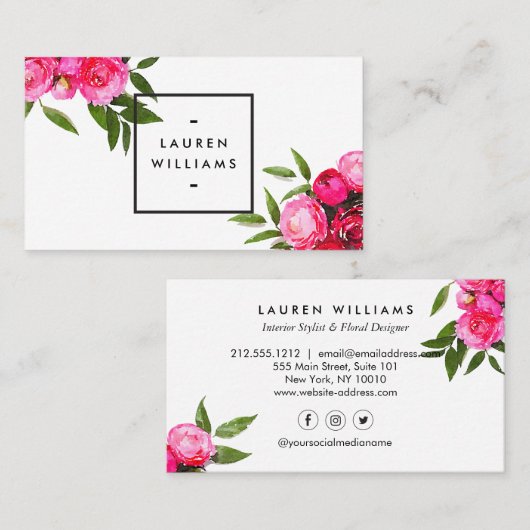 Luxe Bold Waterverf Rozen Visitekaartje (Voorkant / Achterkant)