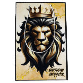 Luxe Bold Zwart en Gouden Leeuw met Kroon Medium Cadeauzakje (Voorkant)