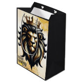 Luxe Bold Zwart en Gouden Leeuw met Kroon Medium Cadeauzakje (Achterkant Gekanteld)