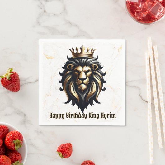 Luxe Bold Zwart en Gouden Leeuw met Kroon Servet (Insitu)