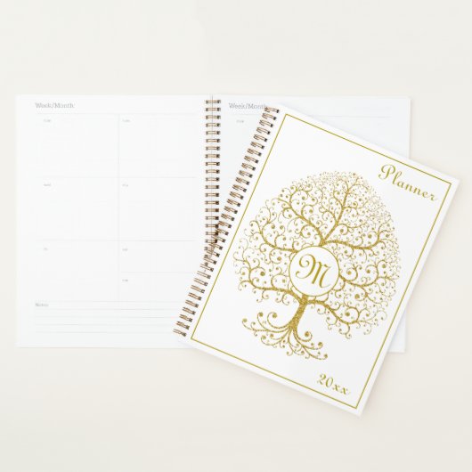 Luxe boom van het Monogram Gold White Modern Planner (Display)