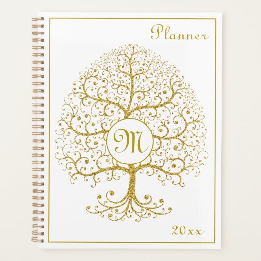 Luxe boom van het Monogram Gold White Modern Planner (Voorkant)