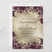 Luxe bordeaux goud glitter bloemenbruiloft kaart (Voorkant)