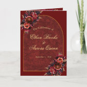 Luxe bordeaux & gouden bloemen-huwelijksprogramma programma (Voorkant)