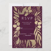 Luxe bordeaux gouden gebladerte bloemen RSVP Kaart (Voorkant)