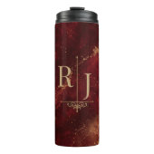 Luxe bordeauxrood en gouden marmeren monogram thermosbeker (Voorkant)