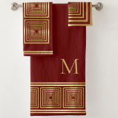 Luxe bordeauxrood goud monogram Handdoek set
