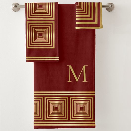Luxe bordeauxrood goud monogram Handdoek set