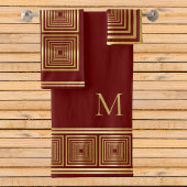 Luxe bordeauxrood goud monogram Handdoek set