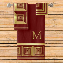 Luxe bordeauxrood goud monogram Handdoek set