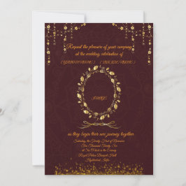 Luxe bordeauxrood gouden trouwuitnodiging | kaart