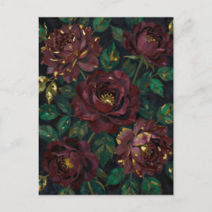 Luxe bordeauxrozen Goudblad bloemstuk Briefkaart