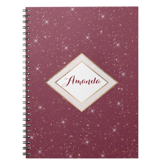 Luxe bordeauxsprankeling goud glitter confetti notitieboek (Voorkant)