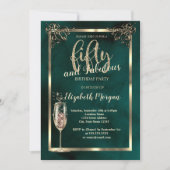 Luxe Border Champagne Glas Groen 50ste Verjaardag Kaart (Voorkant)