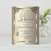 Luxe Border Champagneglas 50ste Verjaardag Kaart (Staand voorkant)