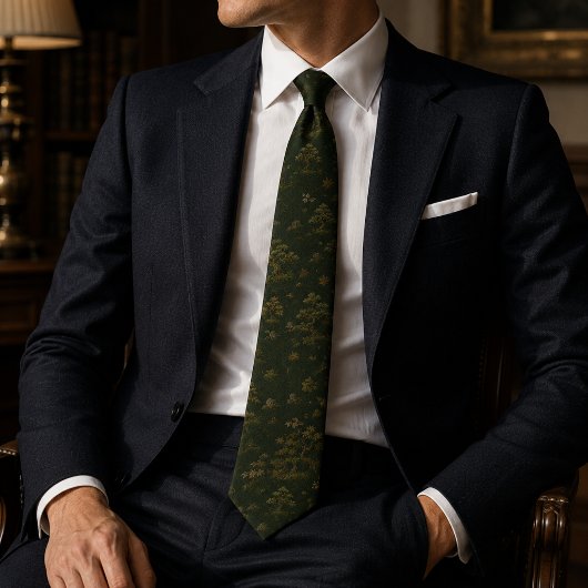 Luxe bosgroene bonsaiboom stropdas