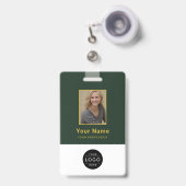 Luxe bosgroene gouden QR-code ID-streepjescode Badge (Voorzijde met uittrekbare clip)