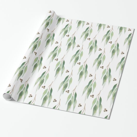 LUXE BOTANICAL EUCALYPTUS WHITE WRAPPING PAPER CADEAUPAPIER (Uitgerold)