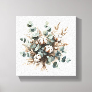 Luxe botanische aquarel kunst - Katoenbollen en Canvas Afdruk