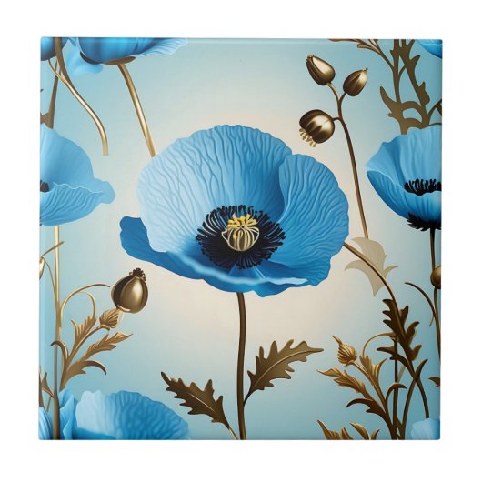 Luxe Botanische Blauwe Poppy Tegeltje (Voorkant)