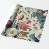 Luxe botanische bloemen inpakpapier (Uitgerold)