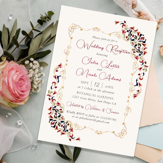 Luxe Botanische Bloemen Paisley bruiloft receptie Kaart
