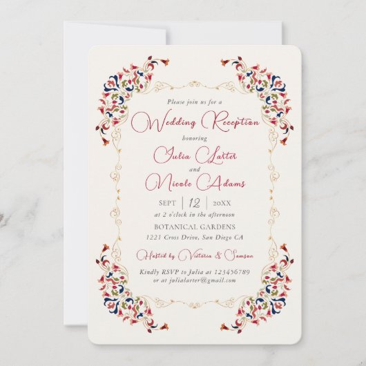 Luxe Botanische Bloemen Paisley bruiloft receptie Kaart (Voorkant)