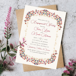 Luxe Botanische Bloemrijke Paisley Verlovingsfeest Kaart