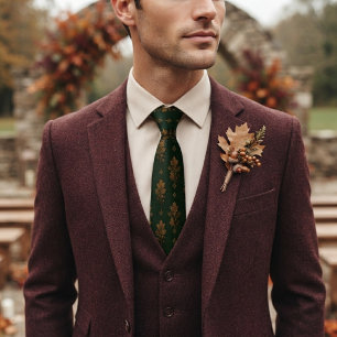 Luxe botanische bosgroene eiken- en eikelprint stropdas