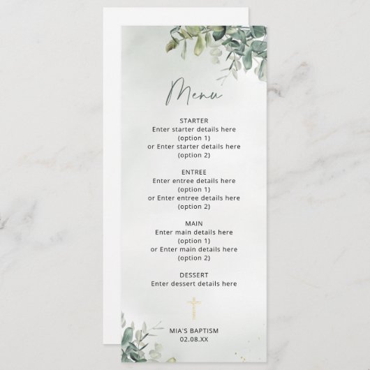 Luxe Botanische Doop Menu Kaart (Voorkant / Achterkant)