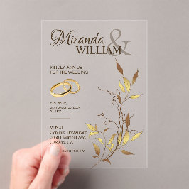 Luxe Botanische Gouden Bruiloft Acryl Uitnodigingen