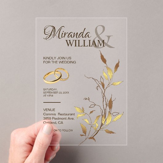 Luxe Botanische Gouden Bruiloft Acryl Uitnodigingen (Insitu (Draagbaar))