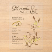 Luxe Botanische Gouden Bruiloft Acryl Uitnodigingen (Voorkant)