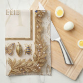 Luxe botanische sierlijst met eigen naam theedoek (Quarter Fold)