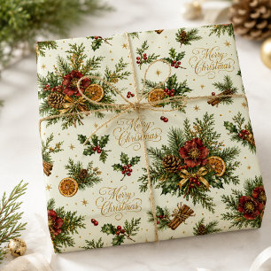Luxe botanische vrolijke kerst script saliecrème cadeaupapier