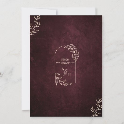 Luxe Bourgogne Bloemen Goud Islamitische Huwelijk Kaart (Achterkant)