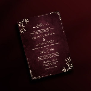 Luxe Bourgogne Bloemen Goud Islamitische Huwelijk Kaart