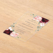 Luxe Bourgogne Blush Rozen Bloemen Huwelijk Acryl Uitnodigingen (Laagn)