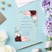 Luxe Bourgogne Blush Rozen Bloemen Huwelijk Acryl Uitnodigingen (Insitu (Huwelijk))