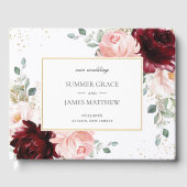 Luxe Bourgogne Blush Rozen Bloemen Huwelijk Gastenboek (Voorkant)