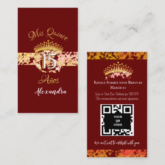 Luxe Bourgogne Elegant Quinceañera Spaans Informatiekaartje (Voorkant / Achterkant)
