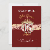 Luxe Bourgogne Elegant Quinceañera Spaans Save The Date (Voorkant)