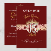 Luxe Bourgogne Elegant Quinceañera Spaans Save The Date (Voorkant / Achterkant)